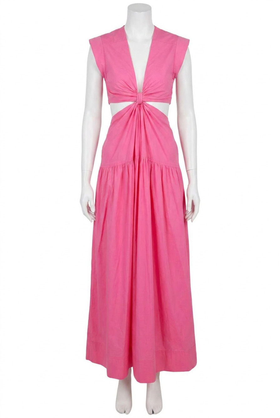 NEW KARLIE solid poplin knot cut-out maxi dress in hot pink